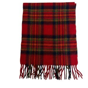 LL Bean Lambswool Scarf Made in Ireland‎ Red Plaid Fringe 0JTT2 OSFA